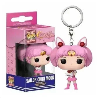 FUNKO POP Japanese Anime Sailor Moon & Sailor Chibi Moon Pocket Keychain Toy Action Figure Collectible Toys for Children Gift