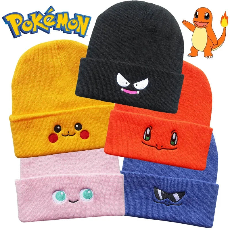 Pokemon Pikachu Anime Knitting Beanies Hat Men Women Solid Color Quality Cap Cute Casual Warm Hats Fashion Versatile Unisex Caps