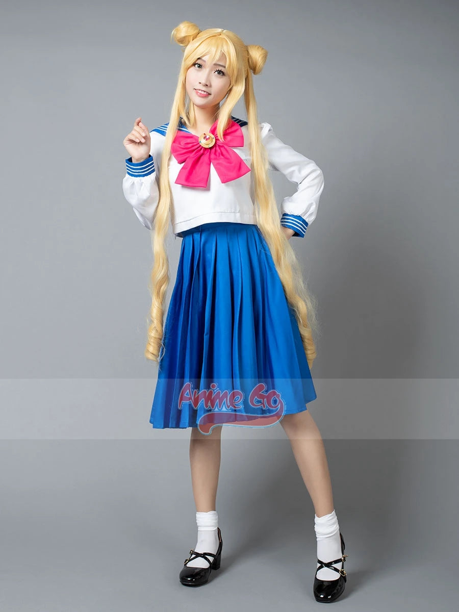 Anime Sailor Crystal Tsukino Usagi Cosplay Costume Women School JK Uniform