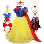Snow White Costume for Girls Short Sleeve Dress with Cape Tulle Dress Princess Birthday Party Gown