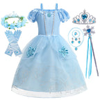 Girl Cinderella Dress Up Floral Children Party Princess Costume Kids Halloween Carnival Outfit Kids Clothes