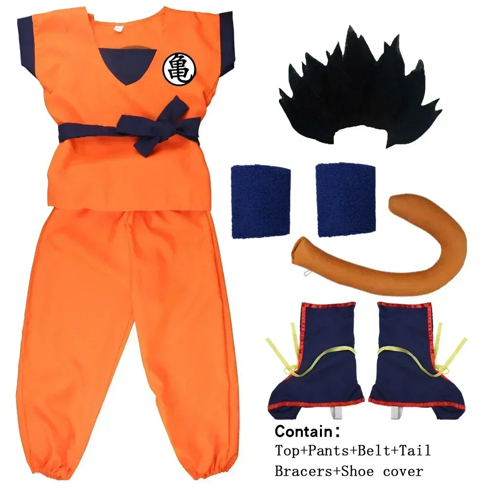 Halloween Adult Kids Suits Son Goku Gui Carnival Anime Cosplay Holiday Costumes Tail  Wrister Wig Blue Gold Children Dress Up