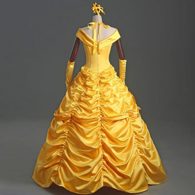 New adults cosplay womens princess ball gown beauty and the beast belle costume for dress yellow gown fancy women