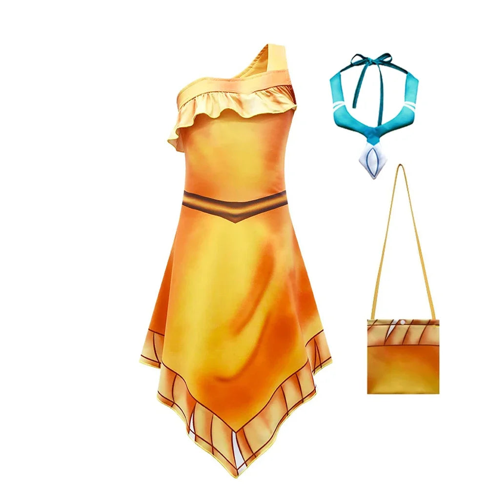 Indian Princess Girls Pocahontas Cosplay Dress Halloween Party Disguise Costume Children Movie Fantasy Outfits