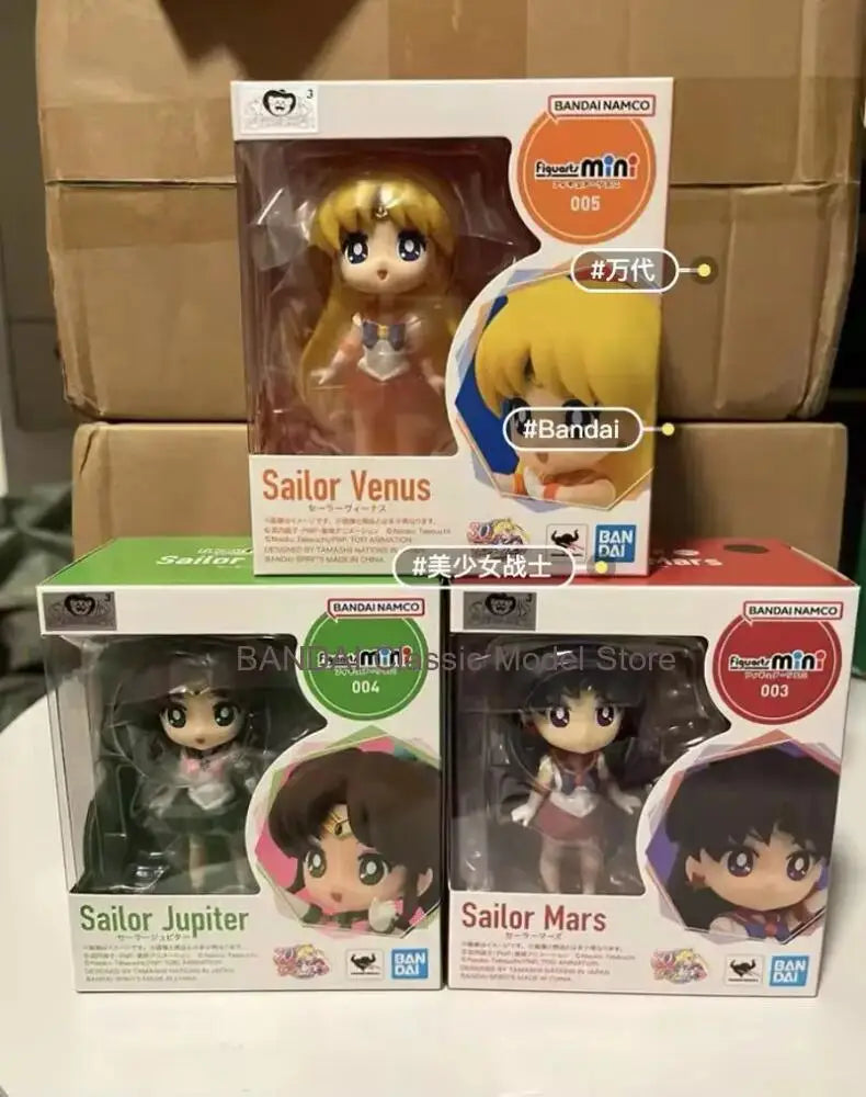 Bandai Original Sailor Moon Anime Figuarts Mini 9cm Sailor Mars Sailor Venus Action Figure Toys For Adult Gift Collectible Model