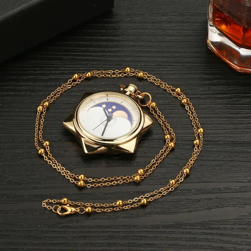 Anime Sailor Moon Neck lace Crystal Star Pocket Watch Pendant Neck lace for Students Collection Girls Birthday Gift Toys