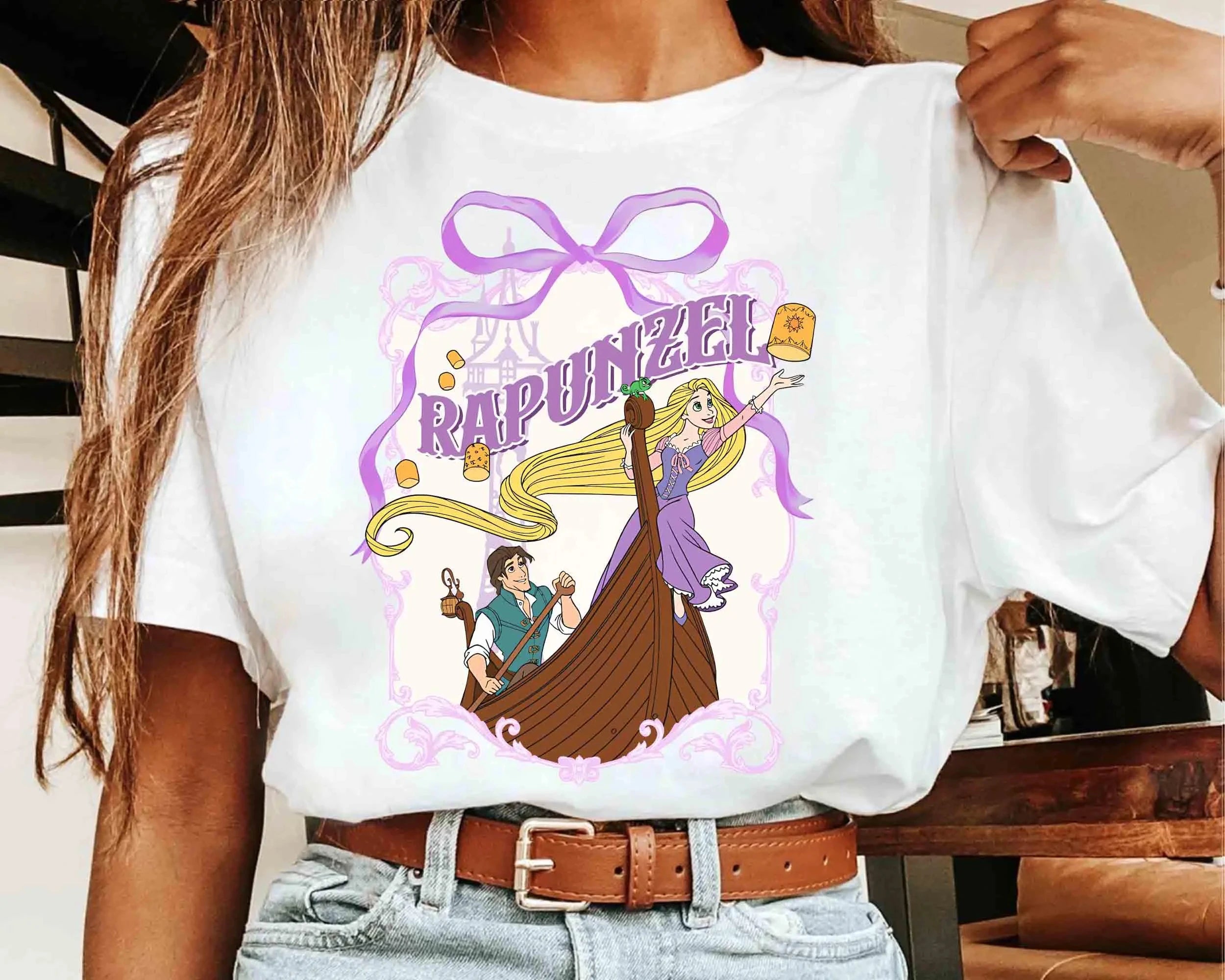 2025 Summer New Enchanting Bow Princess Group Girl Aesthetic T-shirt Cinderella Beauty Long Hair Princess Snow White T-shirt