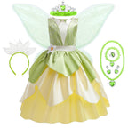 Tiana Costume Girls Cosplay Princess Dress Up Children Carnival Party Vestidos Kids Green Sleeveless Elegant Dresses