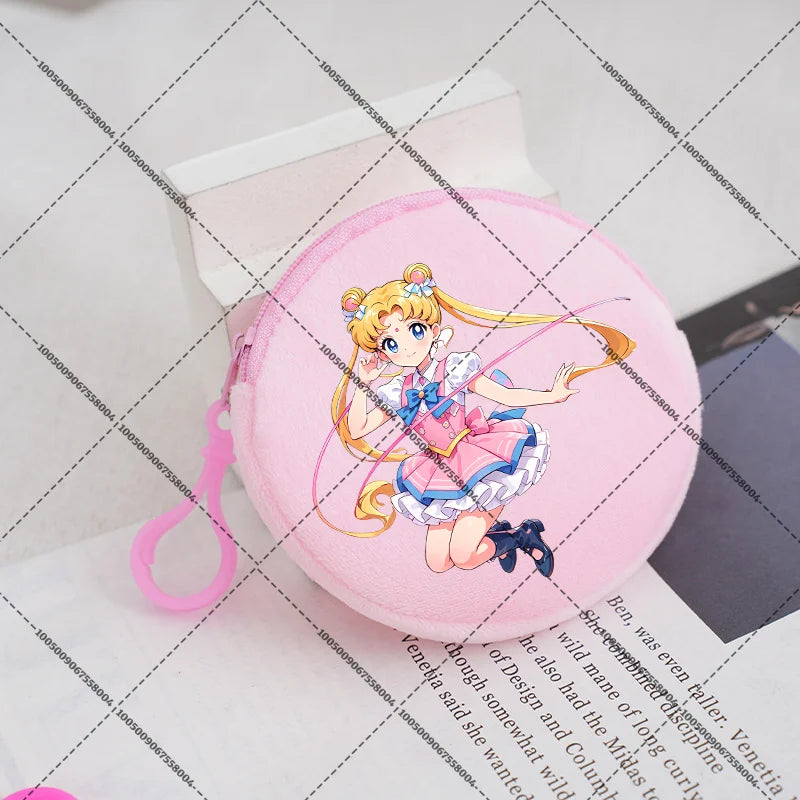 Sailors Moon Zipper Purses Small Bags Portable Coin Pouch Anime Children Round Wallet Cartoon Mini Storage Keychain Bag Kid Gift