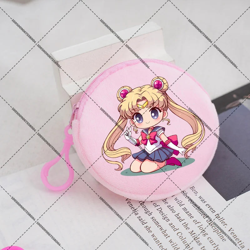Sailors Moon Zipper Purses Small Bags Portable Coin Pouch Anime Children Round Wallet Cartoon Mini Storage Keychain Bag Kid Gift