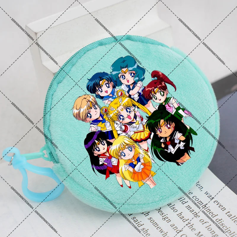 Sailors Moon Zipper Purses Small Bags Portable Coin Pouch Anime Children Round Wallet Cartoon Mini Storage Keychain Bag Kid Gift