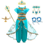 Jasmine Princess Cosplay Costume Girl Jasmine Sets Cartoon Children Birthday Party Gift Halloween Fantasy Outfits