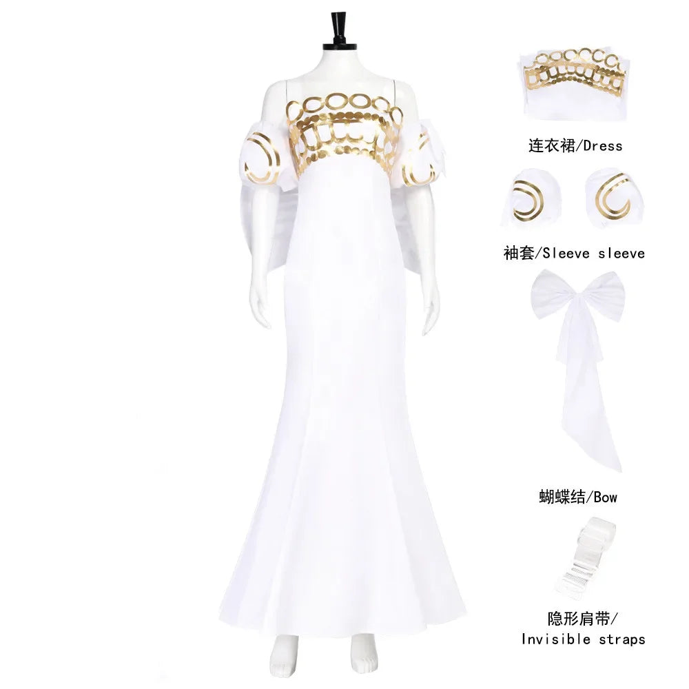 Princess Serenity Tsukino Usagi Cosplay Costume White Long Woman Dress Big Bow Halloween Party Girl Outfit