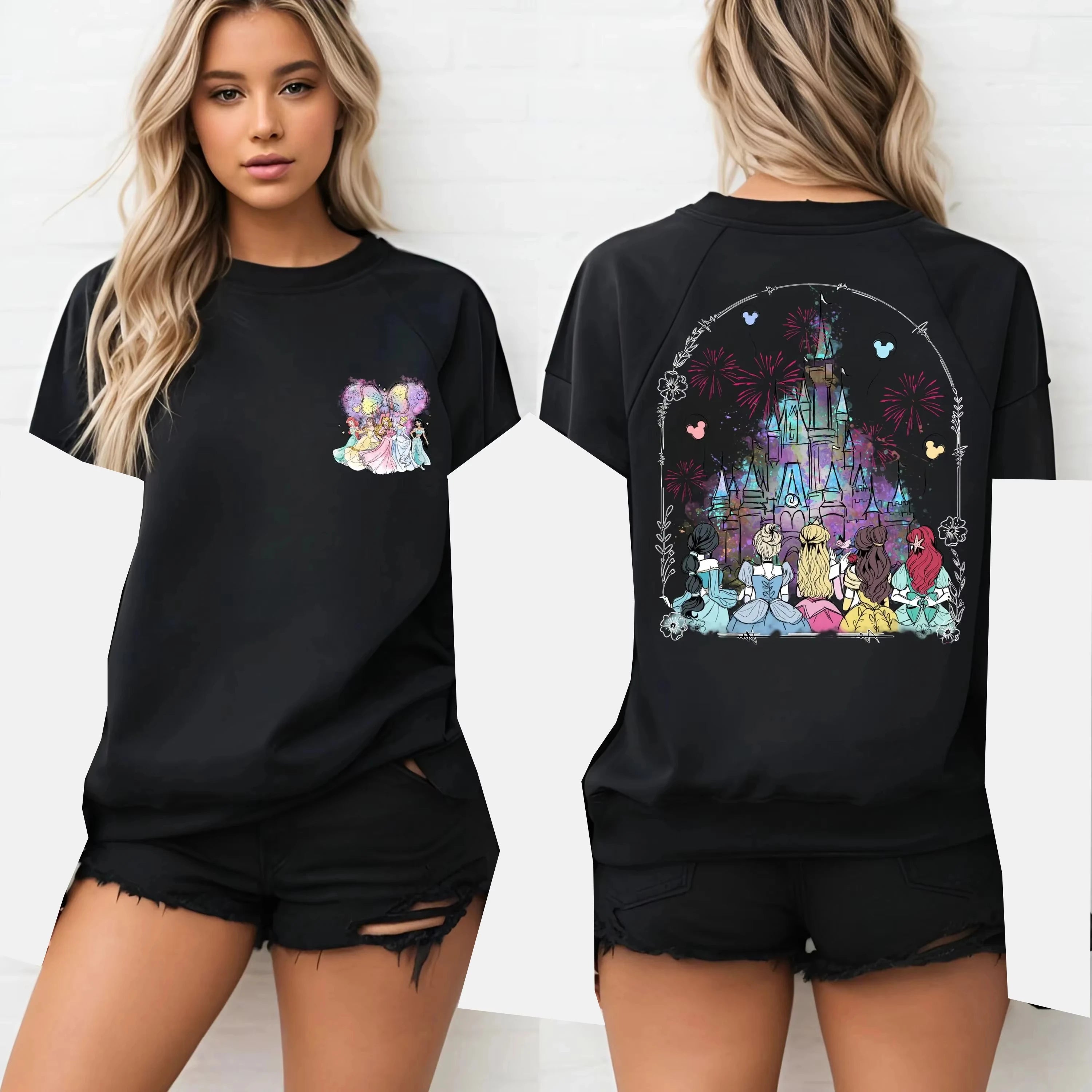 New Disney Women's Breathable T-shirt Cotton Fabric Version Loose Casual Round Neck Short Sleeve Design