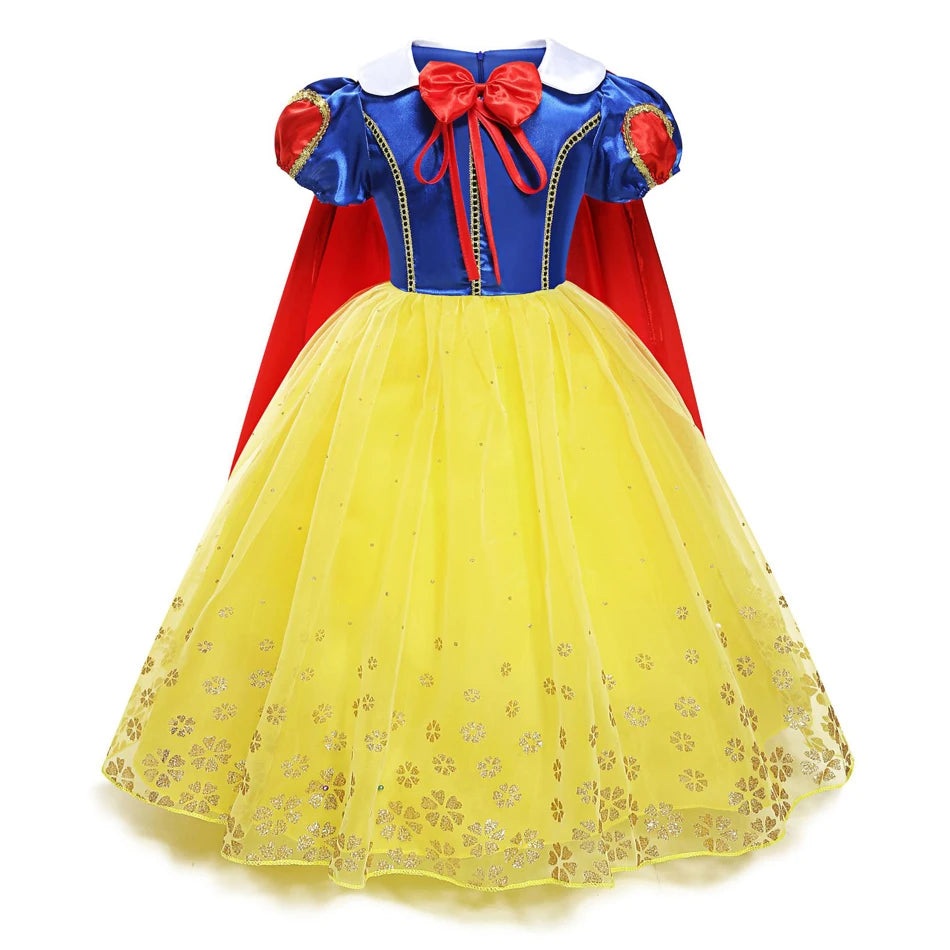 Snow White Costume for Girls Short Sleeve Dress with Cape Tulle Dress Princess Birthday Party Gown