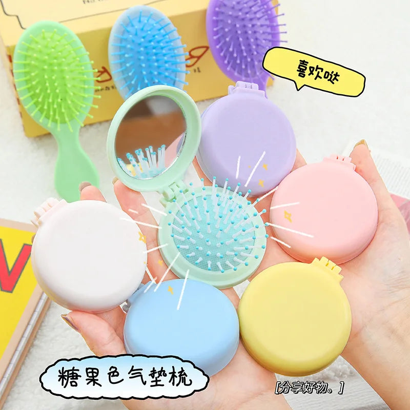 Sailor Moon Anime  Mini Folding Hair Brush with Mirror Portable Travel Comb for Women Lightweight Outdoor Use Hand Washable Gift