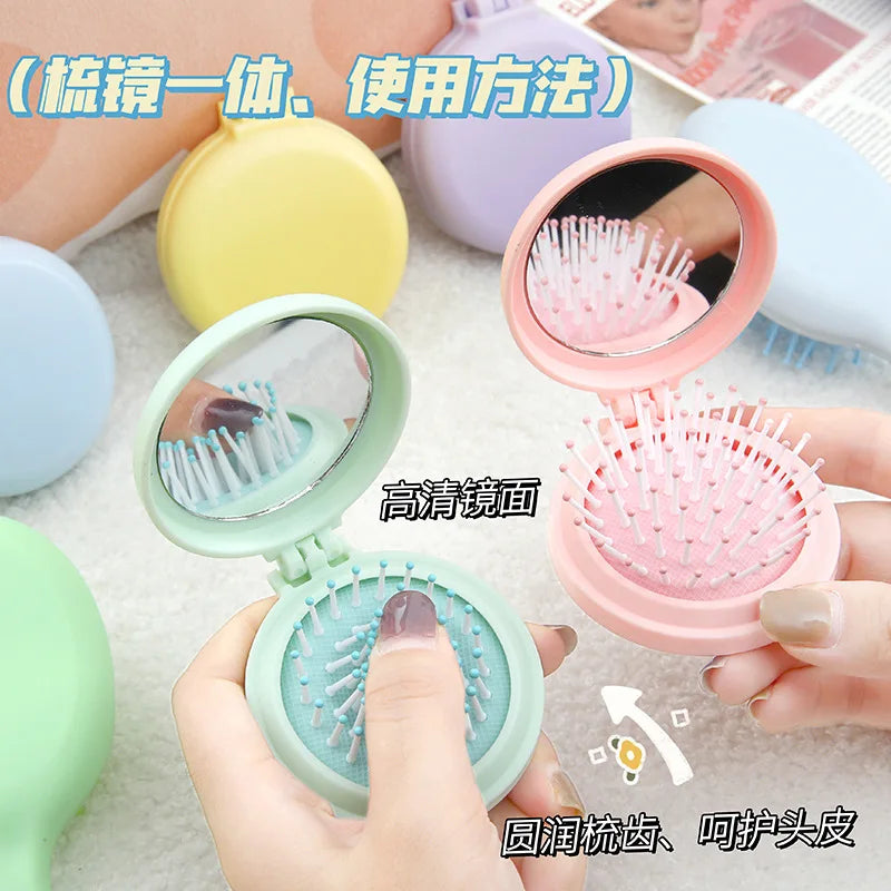 Sailor Moon Anime  Mini Folding Hair Brush with Mirror Portable Travel Comb for Women Lightweight Outdoor Use Hand Washable Gift