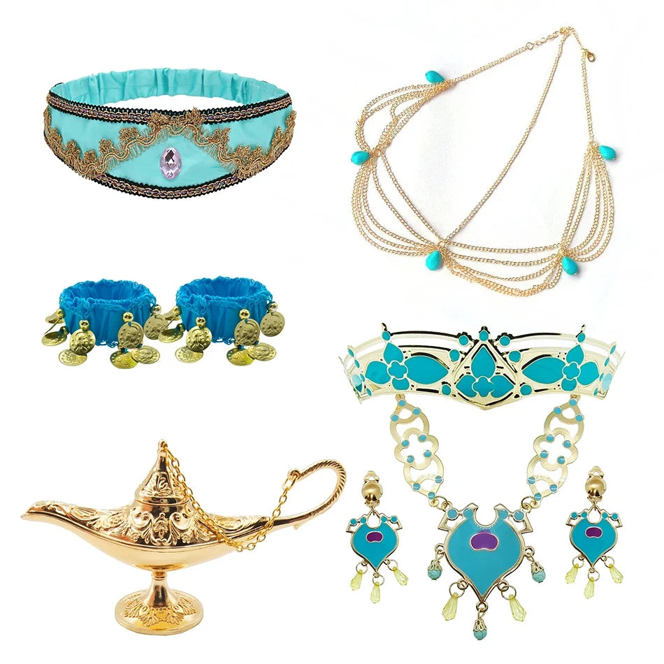 Jasmine Princess Cosplay Costume Girl Jasmine Sets Cartoon Children Birthday Party Gift Halloween Fantasy Outfits