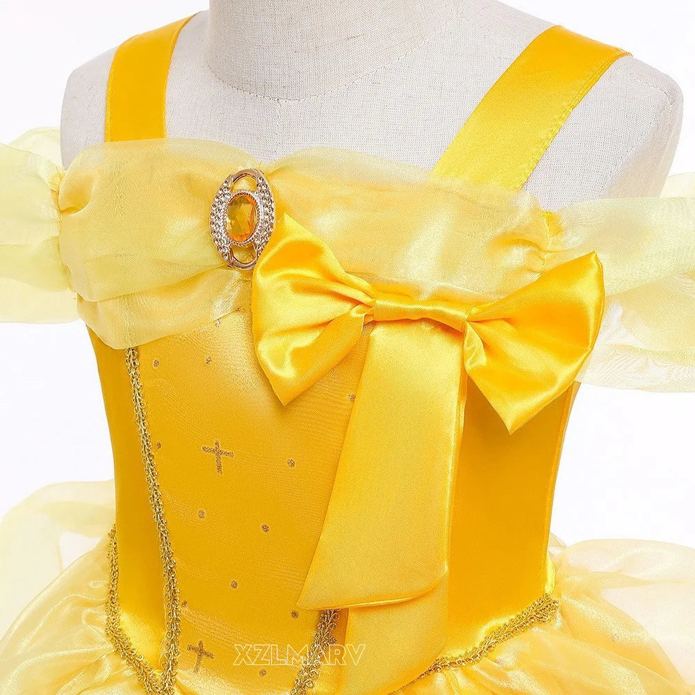 New Princess Dresses Girls Belle Party Costume Girl Birthday Flower Clothes Beauty and the Beast Fancy Disguise