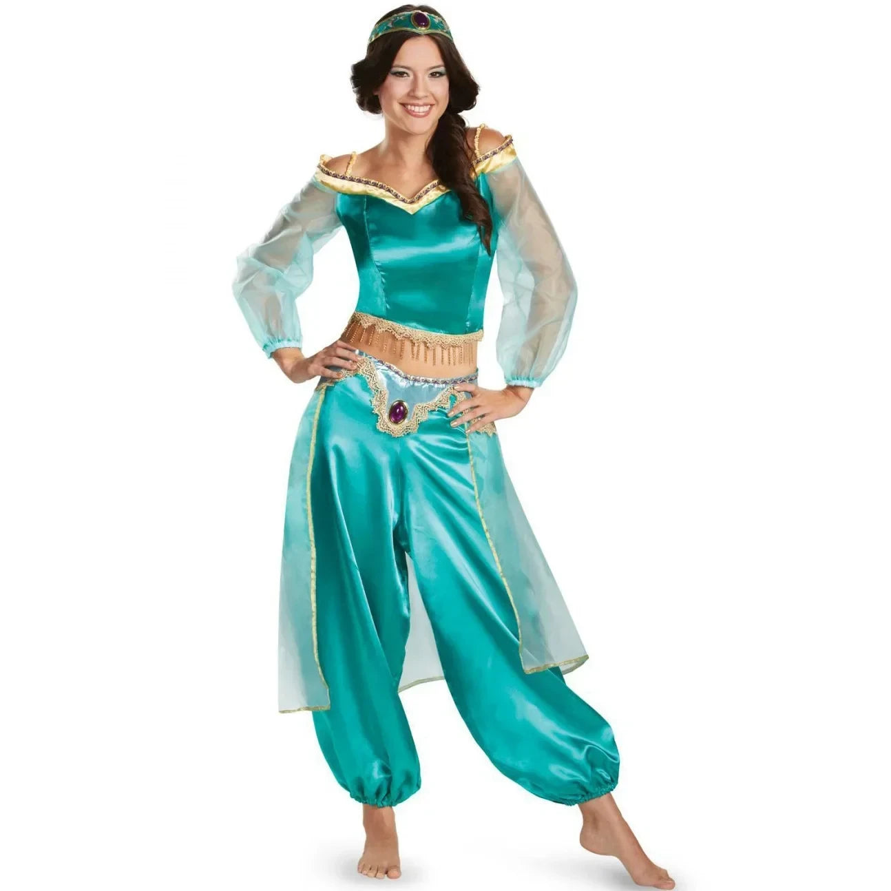 Jasmine Princess Dress Cosplay Costume for Adult Women in Aladdin, European American Role Play Stage Outfit for the Halloween