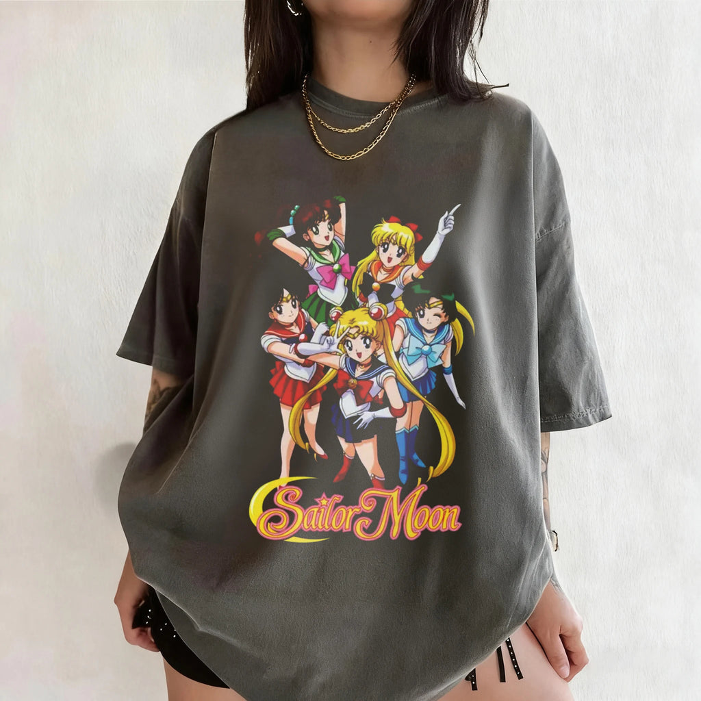 Anime "Sailor Moon" Retro Pattern Summer Cotton T-shirt for Both Men and Women, Street Casual Trendy Short-sleeved Design