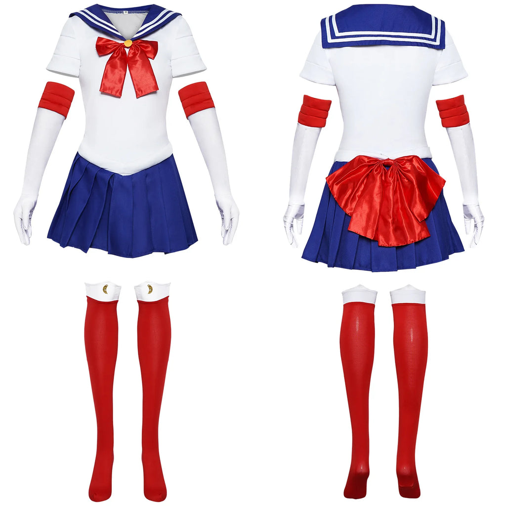 Sailor Costume Moon Usagi Tsukino Cosplay Costumes Kids Girls Cute Short Sleeve Dress Gloves Socks Halloween Carnival Clothing