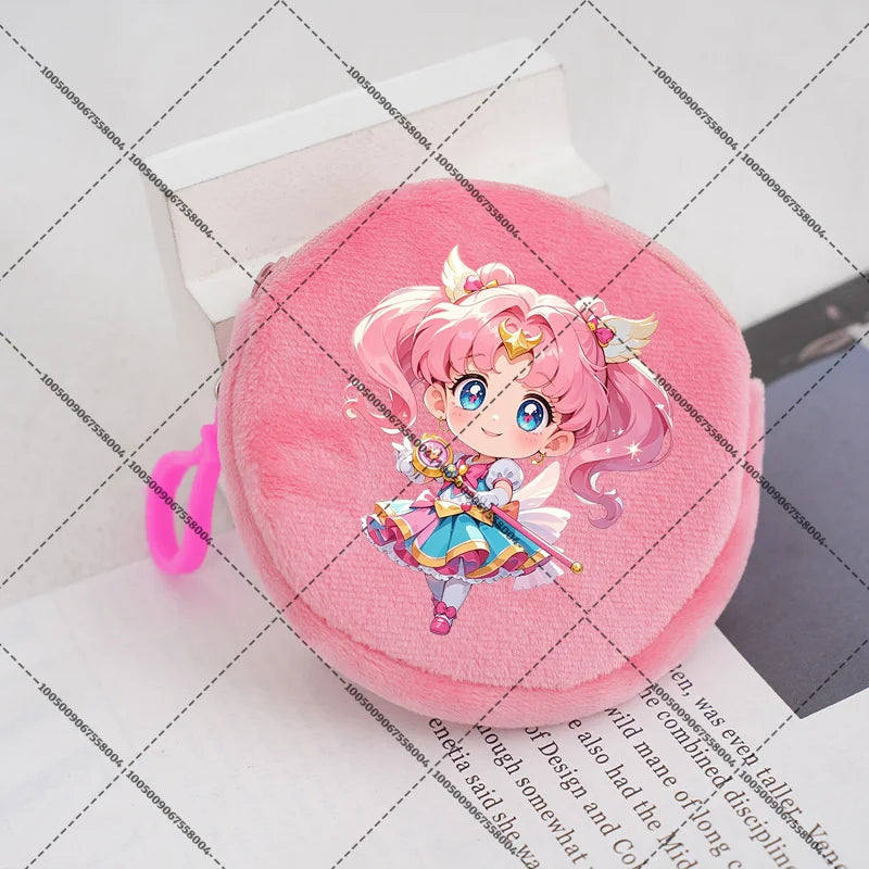 Sailors Moon Zipper Purses Small Bags Portable Coin Pouch Anime Children Round Wallet Cartoon Mini Storage Keychain Bag Kid Gift