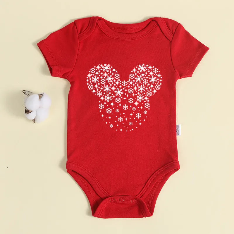Christmas Newborn Baby Red Romper 100% Cotton Baby Mickey Print Infant Outfit Baby Girls Boys Bodysuit Disney Clothes Xmas Gift