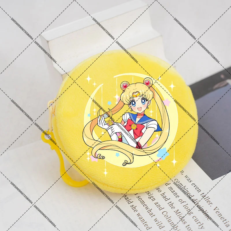 Sailors Moon Zipper Purses Small Bags Portable Coin Pouch Anime Children Round Wallet Cartoon Mini Storage Keychain Bag Kid Gift