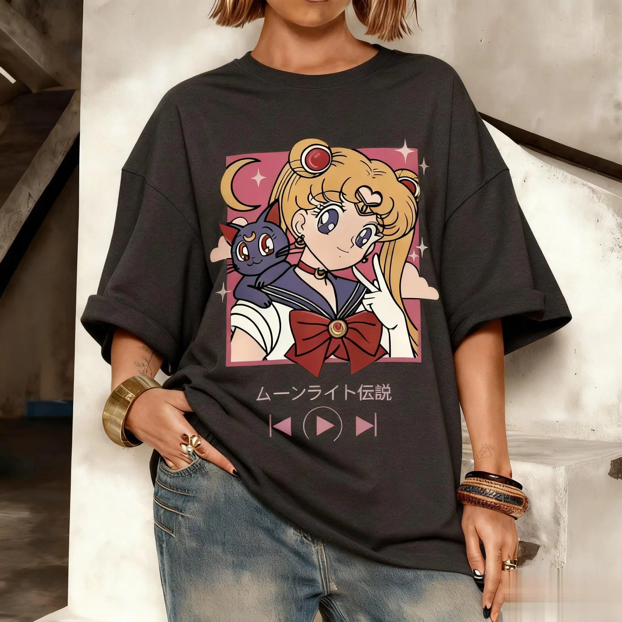 2026 New Year's New Street Wear Kawaii Sailor Moon Pattern T-shirt Men's and Women's Printed Summer Fashion Y2k Clothing