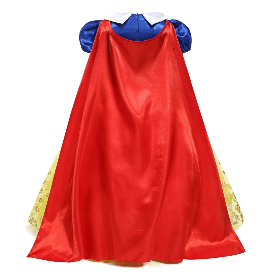 Snow White Costume for Girls Short Sleeve Dress with Cape Tulle Dress Princess Birthday Party Gown