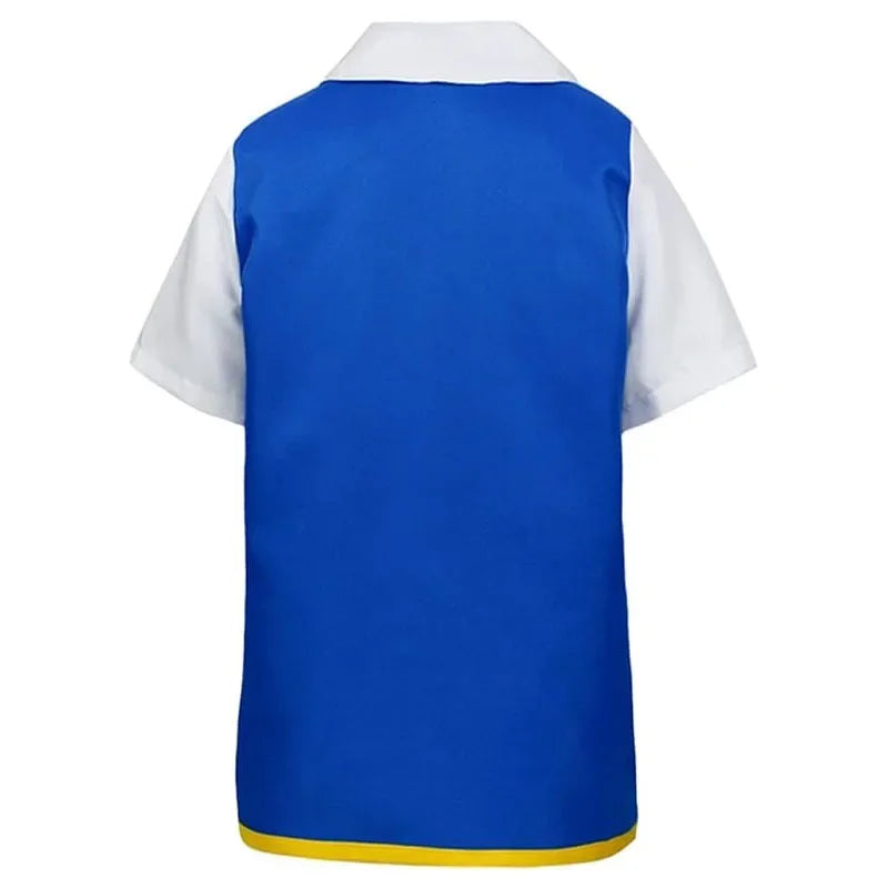 Men Anime Trainer Cosplay Costume Boys Ash Ketchum Adult for Girls Halloween Women Disfraz Party Blue Jacket Cap and Gloves Sets