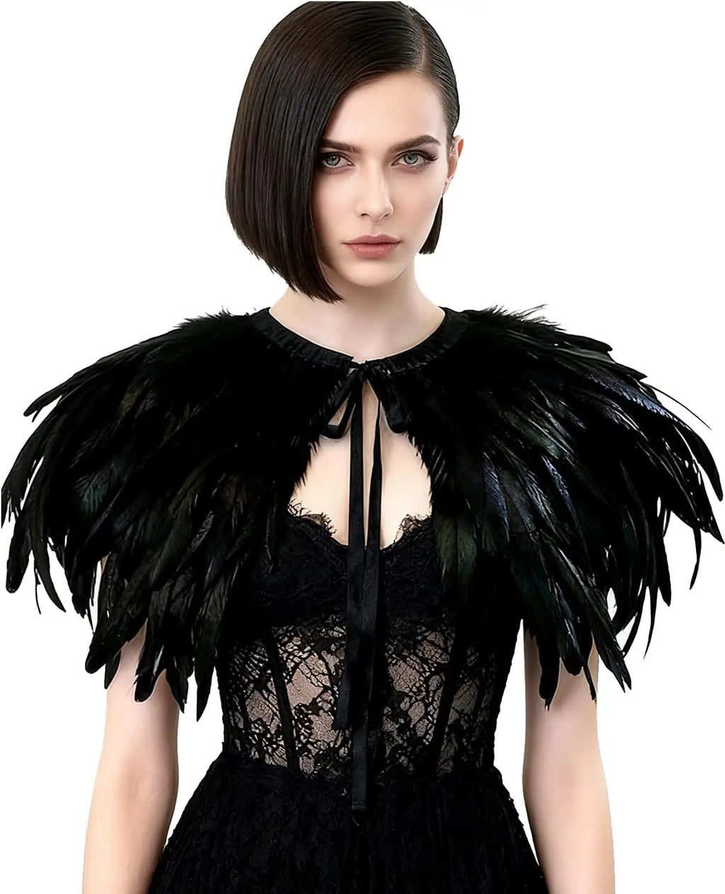 Witch's genuine feather shawl cloak with lace collar, suitable for all kinds of festival activities, witch costume.
