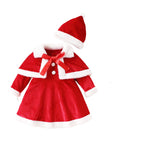 Christmas Baby Clothes Kids Santa Claus Costume Girls Long Sleeve Red Dresses with Cape Toddler Girl Dress Infant Winter Outwear