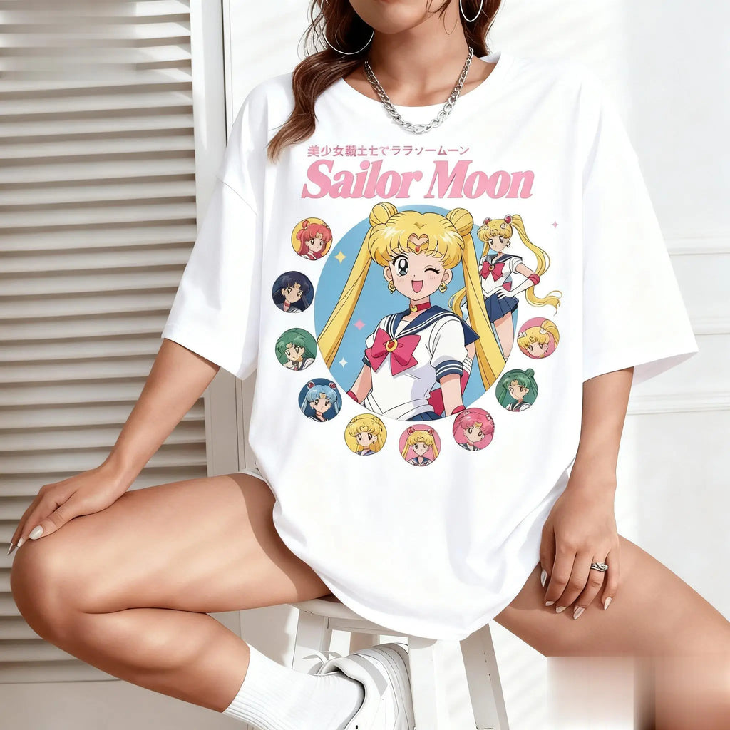 2026 New Year's New Style Retro Sailor Moon Anime Pattern Men's and Women's Short Sleeved T-shirt Street Wear Y2k Clothes Summer