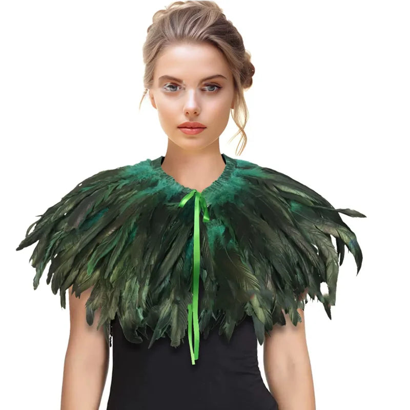 Witch's genuine feather shawl cloak with lace collar, suitable for all kinds of festival activities, witch costume.