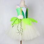 Princess Tiana Costume for Girls 3 Layers Flowers Tulle Tutu Dresses Ball Gown Toddler Kids Halloween Birthday Party Dress Up