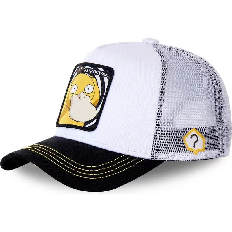 High Quality Pokemon Cute Cartoon Pikachu Psyduck Summer Net Hats Ventilated Men's and Women's Baseball Caps Hip Hop Fashion