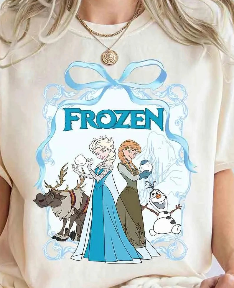 2025 Summer New Enchanting Bow Princess Group Girl Aesthetic T-shirt Cinderella Beauty Long Hair Princess Snow White T-shirt