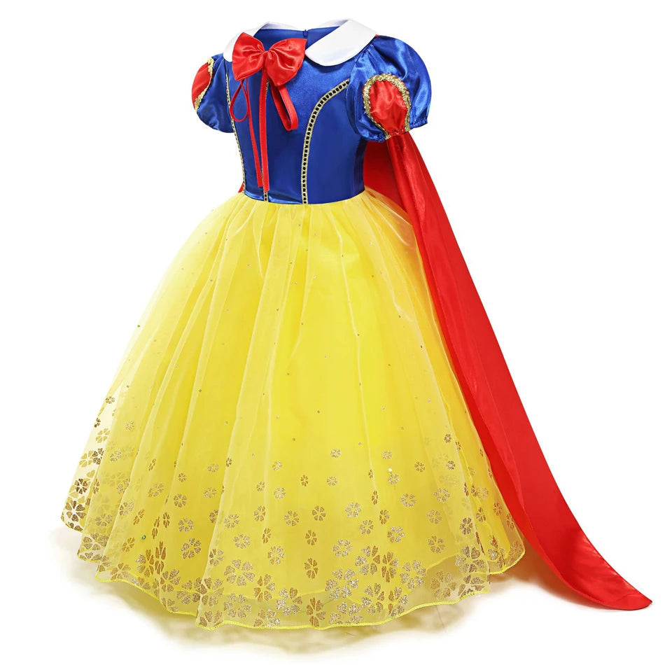 Snow White Costume for Girls Short Sleeve Dress with Cape Tulle Dress Princess Birthday Party Gown