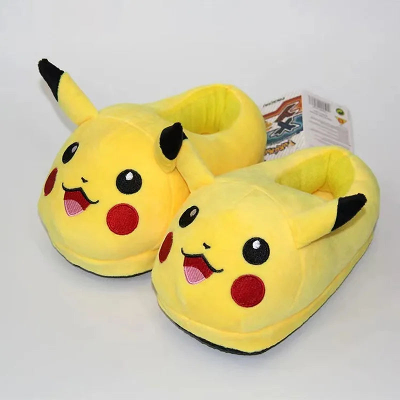 2022 New Animation Pokemon Pikachu Kawaii Winter Home Warm Cotton Slippers Lovely Indoor Plush  Shoes Parent-Child Styles Gift