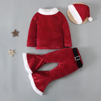 2025 Christmas Santa Claus Outfit Newborn Clothing Sets Winter Fleece Tops+Pants+Hats Baby Girls Clothes Costume Xmas