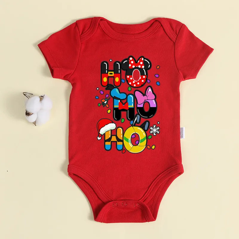 Christmas Newborn Baby Red Romper 100% Cotton Baby Mickey Print Infant Outfit Baby Girls Boys Bodysuit Disney Clothes Xmas Gift