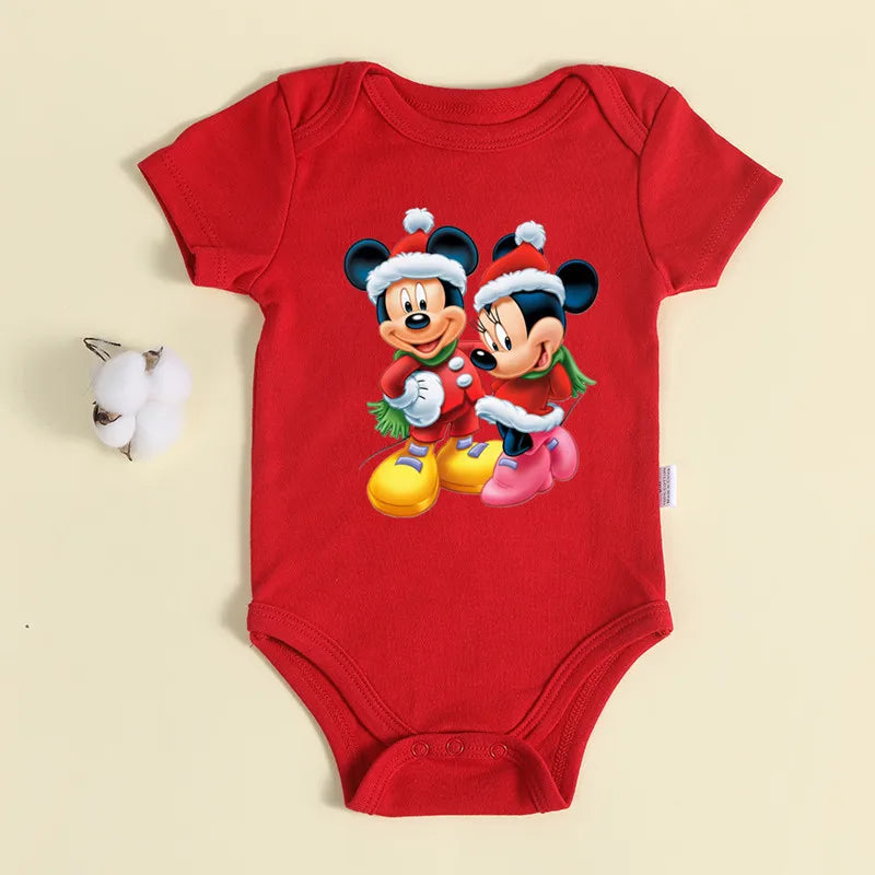 Christmas Newborn Baby Red Romper 100% Cotton Baby Mickey Print Infant Outfit Baby Girls Boys Bodysuit Disney Clothes Xmas Gift