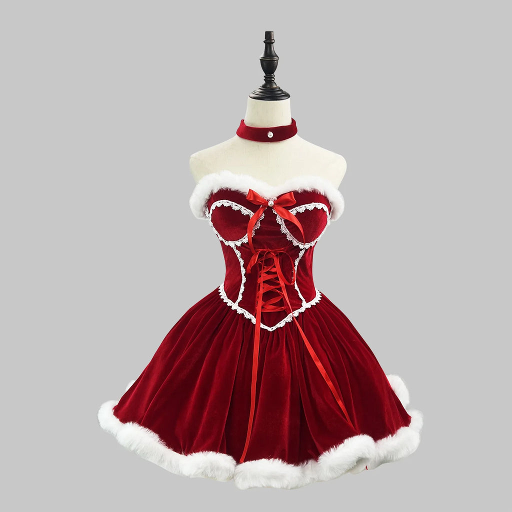 Christmas Party Dresses Santa Claus Cosplay Costumes Lolita Uniform Suit Red Skirt Cape New Year Clothes Xmas Gifts Plus Size