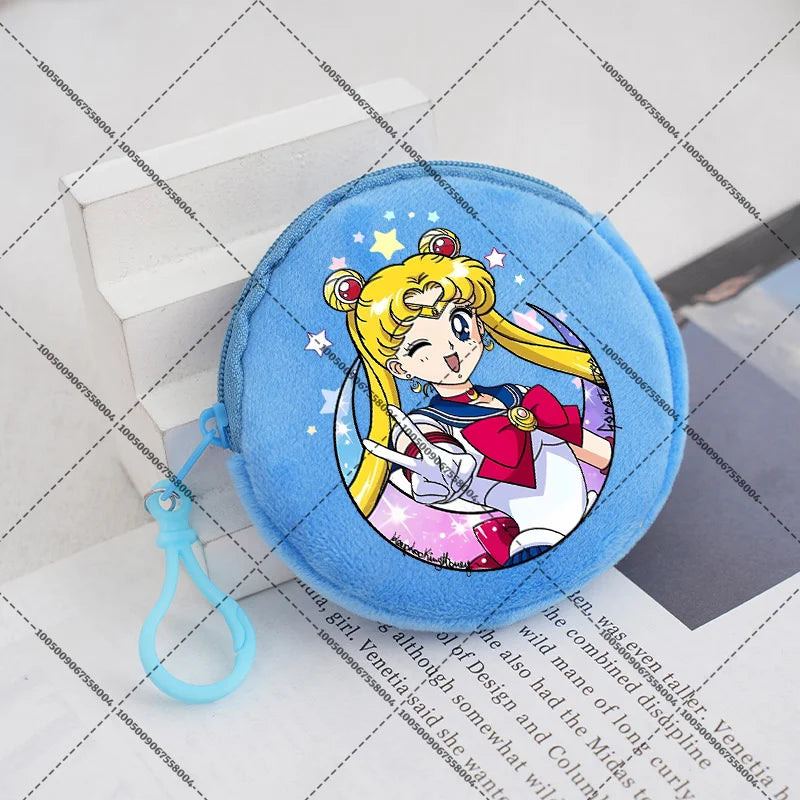 Sailors Moon Zipper Purses Small Bags Portable Coin Pouch Anime Children Round Wallet Cartoon Mini Storage Keychain Bag Kid Gift