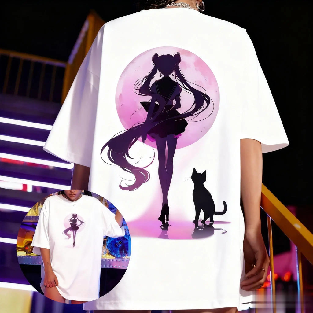 New Anime T-shirt Men Women Sailor Moon Summer Casual Cotton Short Sleeve Streetwear Oversized Anime Print Graphic Tee Y2k Tops