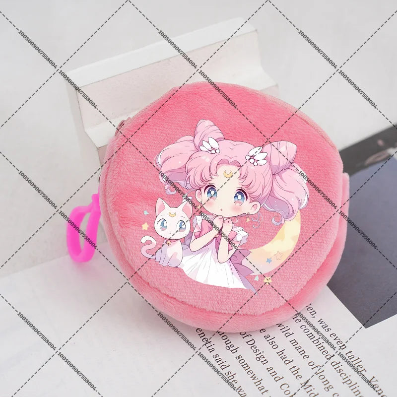 Sailors Moon Zipper Purses Small Bags Portable Coin Pouch Anime Children Round Wallet Cartoon Mini Storage Keychain Bag Kid Gift
