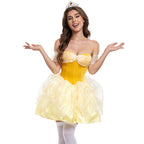 Halloween Beauty and the Beast Costume Women's Sexy Yellow Belle Princess Cosplay Carnival Party Fancy Dress Up