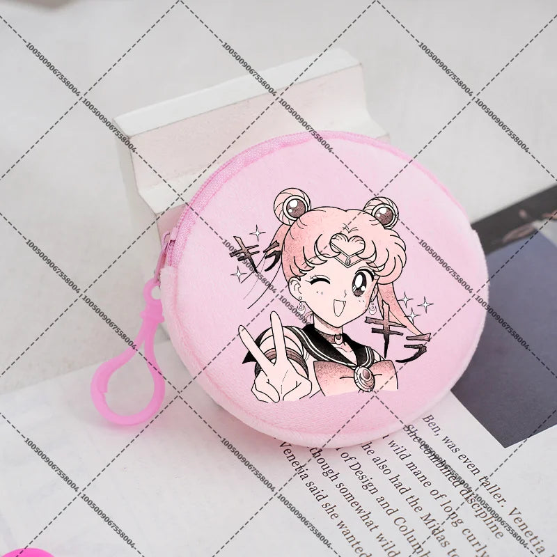 Sailors Moon Zipper Purses Small Bags Portable Coin Pouch Anime Children Round Wallet Cartoon Mini Storage Keychain Bag Kid Gift